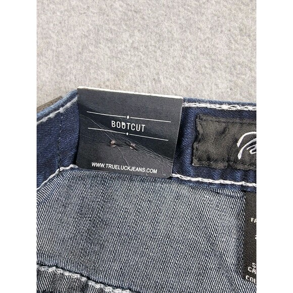 True Luck Jeans Mens 34x30 Boot Dark Blue Thick Stitch Mid Stretch Western NEW - Picture 13 of 16